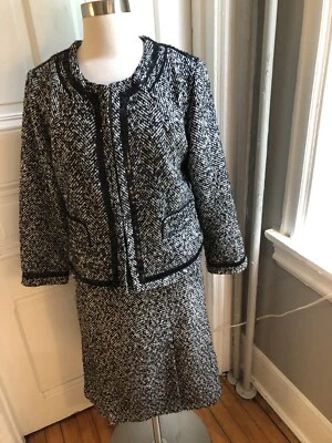 CYNTHIA ROWLEY BLACK & WHITE BLEND SKIRT SUIT-SIZE M JACKET-SIZE8 BELTED SKIRT!! - Image 1 of 4