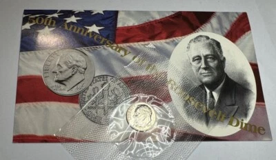1996-W Roosevelt 50th Anniversary Dime with COA. Uncirculated BU in Cellophane - Image 1 of 4