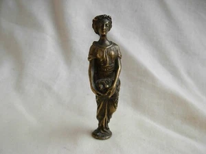 ANTIQUE FRENCH BRONZE WAX SEAL,LADY CARRYING A BASKET OF FLOWERS, 19th CENTURY. - Picture 1 of 11