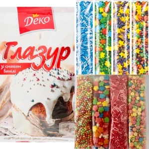 SET of Glaze Decoration for Easter Cake Paska Kulich whith Sprinkles Кулич Пасха - Picture 1 of 13