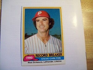 STEVE CARLTON PHILADELPHIA PHILLIES TOPPS 1981 BASEBALL CARD #202 RECORD BREAKER
