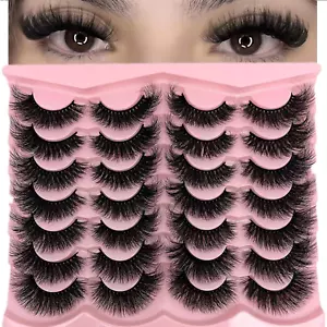 Fluffy Lashes Mink Wispy Cat Eye Faux Mink Eye Lashes Pack Soft Fake Strip Eyela - Picture 1 of 12