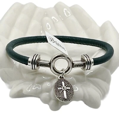 Brighton Color Clique Bracelet SUNLIT Cross Ornament w/SPRUCE Green Cord M/L NWT - Image 1 of 3