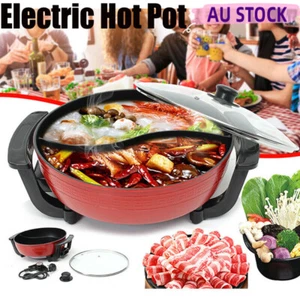 1500W Smokeless Electric Twin Divided Hot Pot Shabu Non-Stick Cooker W/ Lid AU - Picture 1 of 12
