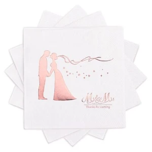 100 Pack of Wedding Napkins Mr. and Mrs. with Rose Gold Design Cocktail Napki... - Picture 1 of 6