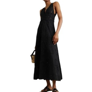 Sea New York Baylin schwarz Baumwolle Spitze Slip Ösen Maxikleid Gr. 16 NEU - Bild 1 von 17