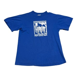 Vintage 80s Oneita Asimakopoulos Cafe Blue Shirt Men's M (Fits Boxy Small) - Picture 1 of 6