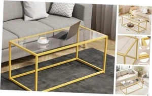 Glas Couchtisch für Wohnzimmer, Morden Mitteltisch 39,4 x 18,9 x 17,7 Gold - Bild 1 von 7