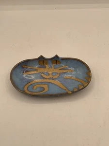 Firecat Studio Art Pottery Gatto Spilla Piatto Vassoio 6 3/8" Blu - Foto 1 di 6