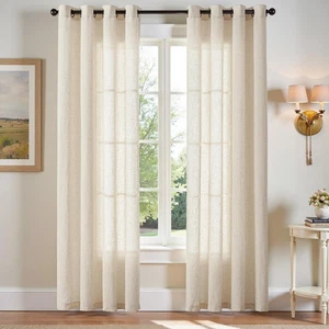 Linen Blend Semi Sheer Curtains 50W x 84L Inch Beige for Bedroom Curtains Lig... - Picture 1 of 9