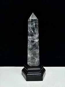 630g Natural clear crystal Quartz obelisk mineral Reiki energy heal+Stand - Picture 1 of 4