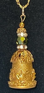 Gold Tone Sewing Thimble Beaded Necklace Jewelry 24" Chain VA-86 - Picture 1 of 12