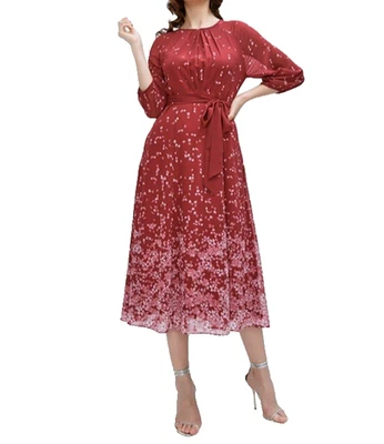 eshakti Sz XL 16 Confetti Floral Print Georgette Midi Dress Blouson Bodice *READ - Image 1 of 4