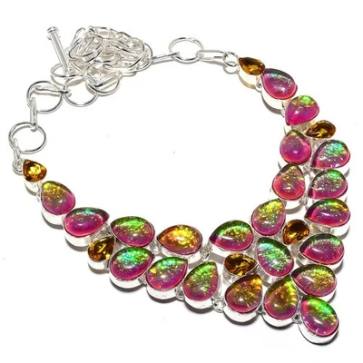 Tripletta Fuoco Opale, Miele Topazio Gemma 925 Argento Sterling Gioiello Collana - Immagine 1 di 4