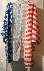 NWOT Beach Cover-Up Duster Patriotic Distressed Look One Size Fits Most - Picture 1 of 4