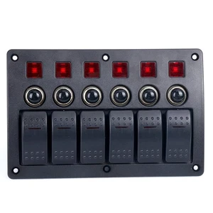 6 Gang Boat Rocker Switch Panel Marine Toggle Switches ON/Off w/ Circuit Breaker - Bild 1 von 8