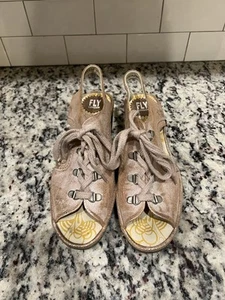 Fly London Ylva Beige Metalic Wedge Lace Up Slingback Sandals Women's EU 41 - Picture 1 of 8