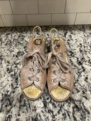 Fly London Ylva  Beige Metalic  Wedge Lace Up Slingback Sandals Women's EU 41 - Image 1 of 4