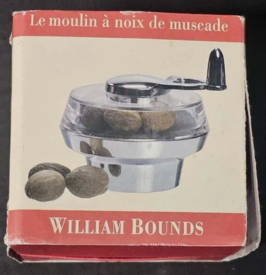Vintage William Bounds Clear Nutmeg Grinder Chrome Gourmet Nutmeg Mill with Box - Image 1 of 4