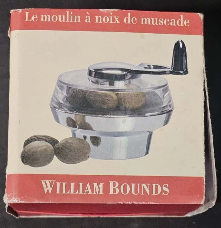 Vintage William Bounds Clear Nutmeg Grinder Chrome Gourmet Nutmeg Mill with Box - Image 1 of 4