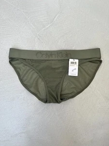 Calvin Klein Logo Waistband Mesh Bikini. Khaki Green. Small. - Picture 1 of 5