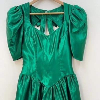Alfred Angelo Emerald Green Dress Sz XS Satin 80s Christmas Cottage Coquette - Image 1 of 4