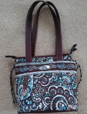 Bolso de hombro Donna Sharp acolchado de tela de algodón marrón/aqua cachemir RN#118148 Foto 1 de 3