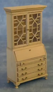 Natural Finish Bookcase Bureau Dolls House 1:12 Scale Miniature Cupboard BEF 157 - Picture 1 of 7