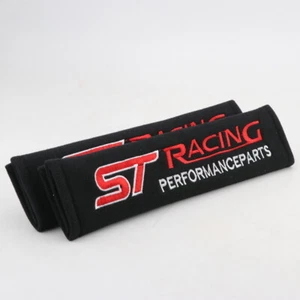 X2 Red ST Black Cotton Seat Belt Cover Shoulder Pads for Ford Focus Fiesta - Picture 1 of 3