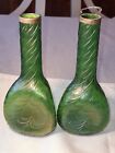 Antique 1900s Kalik Draped Vases Iridescent Green