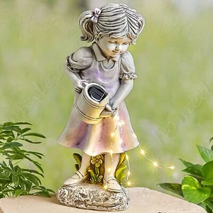 Solar LED Girl w/ Water Can Garden Statue Figurine Sculpture Outdoor Yard Decor - Picture 1 of 5