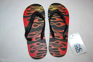 Boys Shoes FLIP FLOPS Sandals BLACK Red Yellow Flames 2-3 - Picture 1 of 1