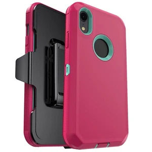Funda rosa a prueba de golpes resistente para Apple iPhone XR + funda con clip para cinturón - Imagen 1 de 20