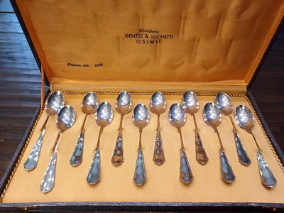 Elegante servizio 12 cucchiaini in argento 800/1000 metà'900 - Immagine 1 di 4