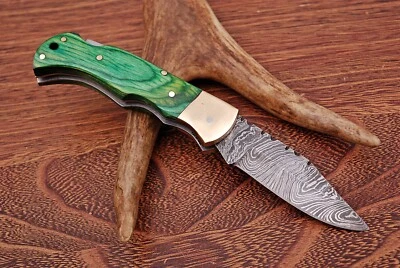 Cuchillo de bolsillo/hoja plegable de acero Damasco hecho a mano de 7" con funda/estuche ZH 81 Foto 1 de 4