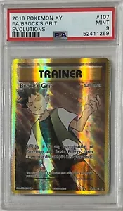 BROCKS GRIT 2016 POKEMON XY PSA 9 NINTENDO CARD FIREBALL EVOLUZIONI ALLENATORE - Foto 1 di 2