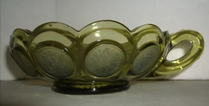 Vintage Fostoria Green Coin Spot Glass Nappy Bowl Handled Candy Dish - Picture 1 of 4