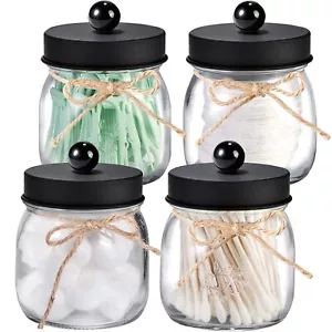4 Pack Apothecary Jars Bathroom Organizers Qtip Holders for Cottons Floss Balls - Picture 1 of 7