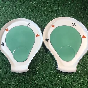 Tabletop Poker Playing Cards Ceramic Snack Plates Set of 2 Made Germany Chip - Picture 1 of 14