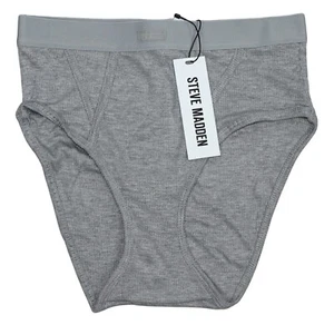 Steve Madden Ribbed Hi-Waist Brief Panty Underwear Medium NWT Grey - Picture 1 of 1