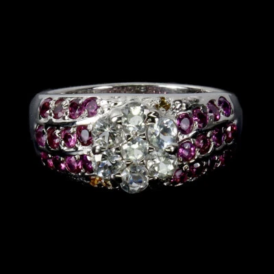 925 Anello Argento Sterling Rotondo Acquamarina Zaffiro Gemma Gioielli Misura 9 - Immagine 1 di 4