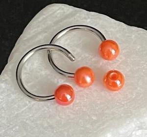 PAIR Aurora Borealis Coated Circular Barbell Horseshoes Lip Nipple Septum Rings - Picture 1 of 10