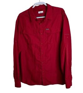 Columbia Mens PFG Omni-Shade Vented Performance Fishing Shirt Long Sleeve XL Red