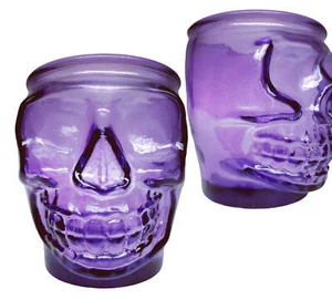 (2er Set) Totenkopf Glas violett 13,5 oz, Trinkglas, Kerzenhalter, Halloween - Bild 1 von 12