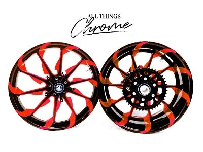 ZX-14 360 FAT TIRE BLACK & RED TORNADO WHEELS FOR 2006-2011 KAWASAKI NINJA ZX-14 Foto 1 de 4