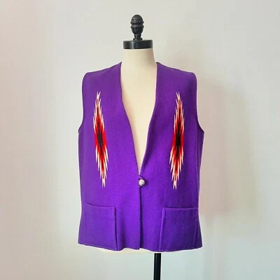 RARO Púrpura Rojo CHIMAYO 60’s 70’s Vintage Lana Manta Western Chaleco Vaquero L 42 Foto 1 de 4