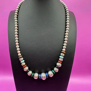 Carolyn Pollack Rare Sterling Silver Graduated Native Gemstone Bead 22" Necklace - Picture 1 of 7