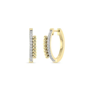 Women's 10K Yellow Solid Gold 1/8 CTTW Round Cut Natural Diamond Hoop Earrings - Picture 1 of 5