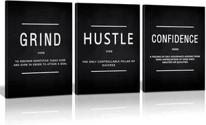 Motivational Success Canvas Wall Art, Grind Hustle Confidence Wall Decor Framed - Picture 1 of 12
