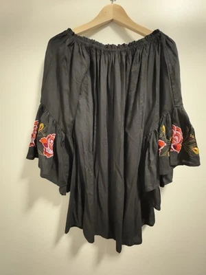 Feathers Floral Embroidered Off Shoulder Bell Sleeve Dress Medium Boho - Image 1 of 4